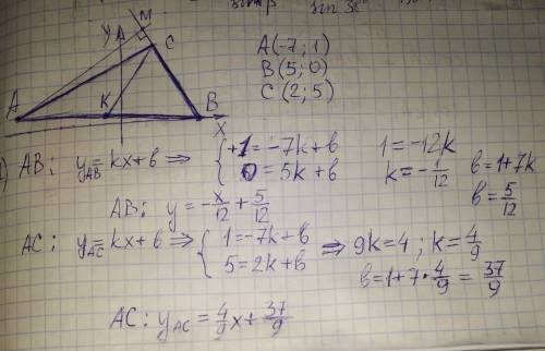 30 ! пож-ста треугольник авс задан своими вершинами: a, b, c. сделать чертѐж и найти: 1. уравнения с