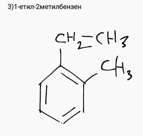 Структурні формули: 1)1,4-дибромбут-2-ин; 2) 4-етил-3-метилокт-1-ен; 3)1-етил-2метилбензен