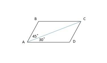 Диагональ ас параллелограмма abcd образует с его сторонами углы, равные 30° и 45°. найдите больший у