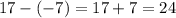 17-(-7)=17+7=24