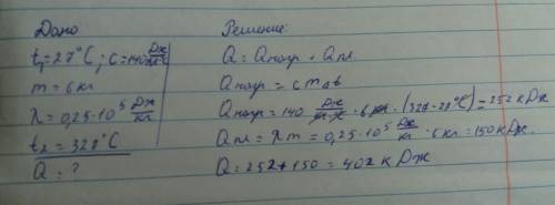 Какое количество теплоты надо потратить, что-бы полностью расплавить свинцовую штабу весом 6кг?