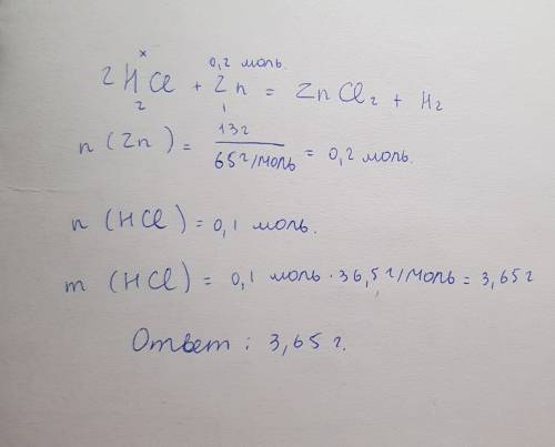 Вычислите массу соляной кислоты, которая потребуется для растворения 13 г цинка