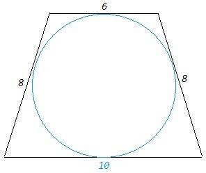 Круг вписано в равнобедренной трапеции боковая сторона которой равна 8 см, а меньшая основа 6 см най