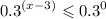 {0.3}^{(x - 3)} \leqslant {0.3}^{0}