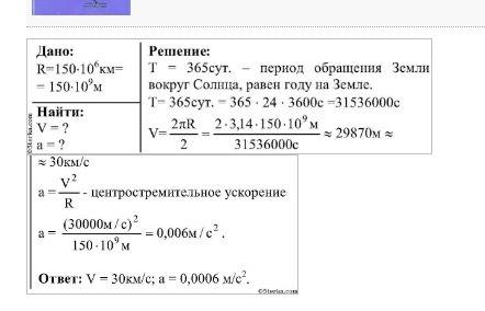 Найди скорость вращения земли вокруг солнца, если средний радиус земной орбиты 150 млн.км