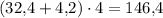 (32{,}4+4{,}2) \cdot 4=146{,}4