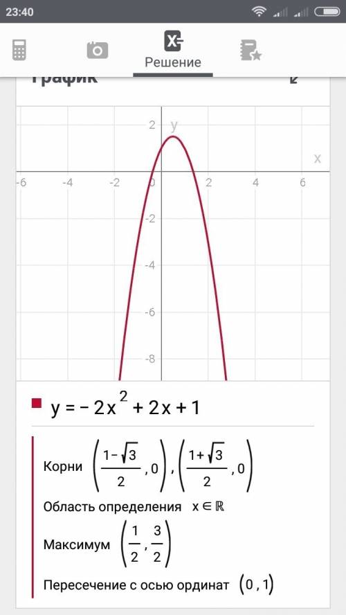 Построить y=-2х в квадрате +2х+1 возрастание или убывание? наибольшее или наименьшее значение на отр