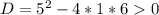 D=5^2-4*1*60