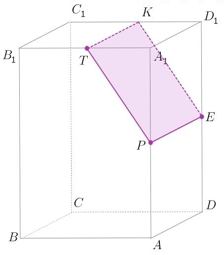 Точки p,t,e cоответсвенно середины рёбер аа1, а1b1 и дд1 параллелепипеда аbcda1b1c1d1. постройте сеч
