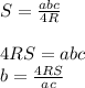 S=\frac{abc}{4R}\\\\4RS=abc\\b=\frac{4RS}{ac}