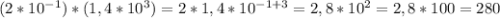 (2*10^{-1})*(1,4*10^{3})=2*1,4*10^{-1+3}=2,8*10^{2}=2,8*100=280