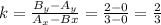 k=\frac{B_{y}-A_{y}}{A_{x}-B{x}}=\frac{2-0}{3-0}=\frac{2}{3}