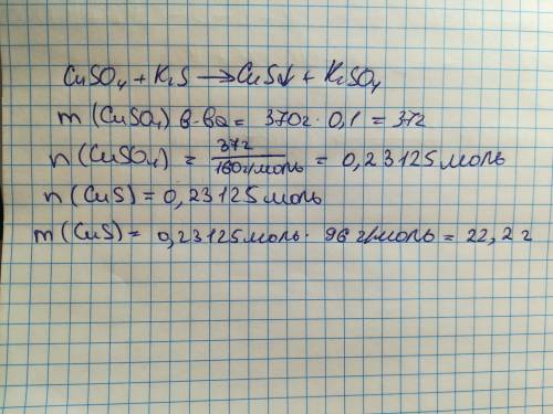Какая масса осадка получится при взаимодействии 370 г раствора сульфата меди с массовой долей раство