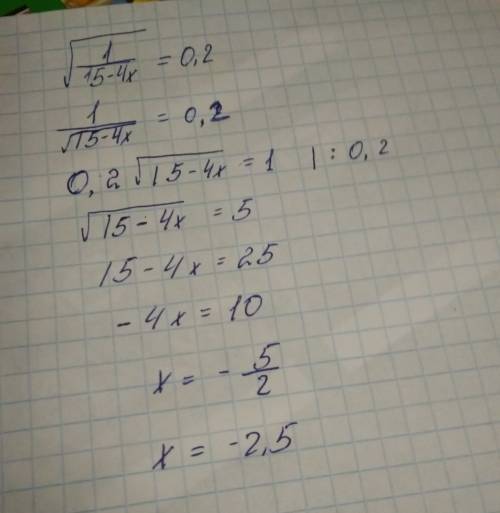 √1÷15-4х = 0,2 единица, деленная на 15-4х под одним знаком корня