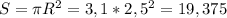 S=\pi R^{2}=3,1*2,5^{2}= 19,375\\