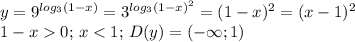 y=9^{log_3(1-x)}=3^{log_3(1-x)^2}=(1-x)^2=(x-1)^2\\1-x0;\,x