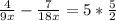 \frac{4}{9x} - \frac{7}{18x} = 5 * \frac{5}{2}