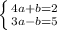 \left\{ {{4a+b=2} \atop {3a-b=5}} \right.