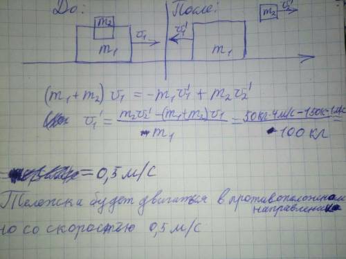 На тележке, которая имеет массу m = 100 кг и движется со скоростью v1 = 1 м/с, стоит человек массой