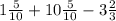 1 \frac{5}{10} + 10 \frac{5}{10} - 3 \frac{2}{3}