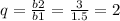 q=\frac{b2}{b1} =\frac{3}{1.5} =2