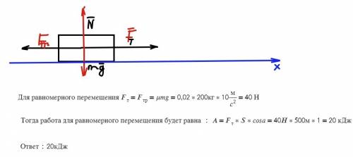 Какую работу нужно совершить для равномерного перемещения по горизонтальной поверхности на расстояни