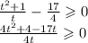 \frac{ {t}^{2} + 1 }{t} - \frac{17}{4} \geqslant 0 \\ \frac{4 {t}^{2} + 4 -17t }{4t} \geqslant 0