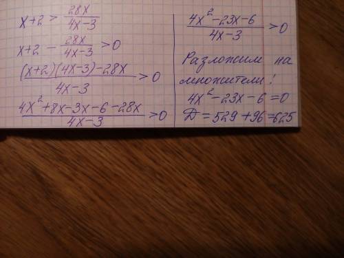 Равносильно ли следующее неравенство? x+2> 28x/4x-3 и (x+2)(4x-3)> 28x