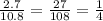 \frac{2.7}{10.8} = \frac{27}{108} = \frac{1}{4}