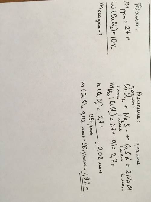 Написать к 27 г раствора с массовой долей хлорида меди 2 10% добавили избыток раствора сульфида натр