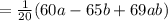 = \frac{1}{20} (60a - 65b + 69ab)