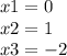 x1=0\\x2=1\\x3=-2