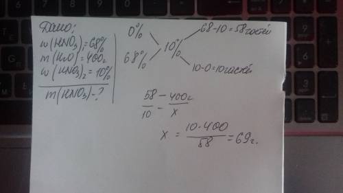 Сколько граммов 68 %-ной азотной кислоты надо добавить к 400 г воды, чтобы получить 10 %-ный раствор