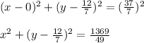 (x - 0)^2 + (y - \frac{12}{7})^2 = (\frac{37}{7})^2 \\\\x^2 + (y - \frac{12}{7})^2 = \frac{1369}{49}