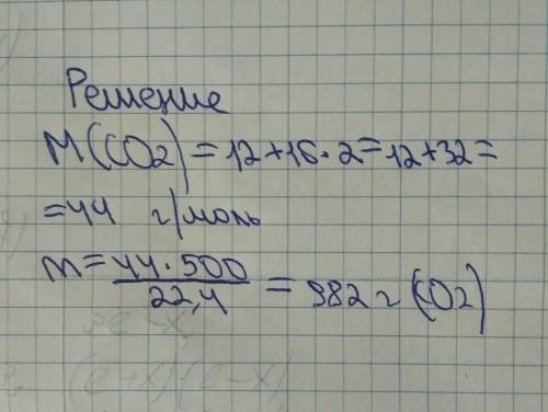 Человек за сутки вместе с воздухом вдыхает 500 л углекислого газа. определите массу этого газа.