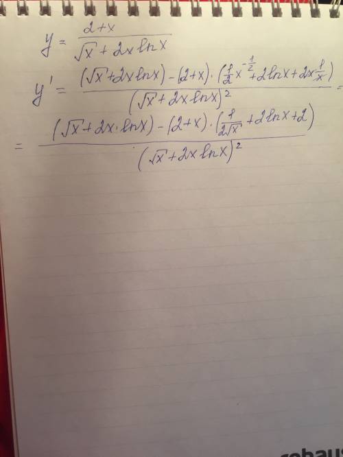 Найдите производные функций: а) y = ctg x : 1+ctg xб) y= 2+x : √x +2x1nx