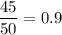 \displaystyle\frac{45}{50}=0.9