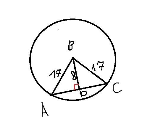 Вокружности радиуса 17 см проведена хорда . найдите длину хорды , если она удалена от центра на расс