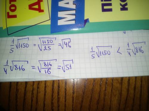 Сравните значения выражений: 1/5√1150 и 1/4√816