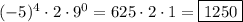 (-5)^4\cdot2\cdot9^0=625\cdot2\cdot1=\boxed{1250}