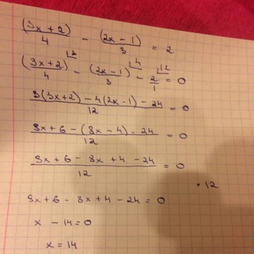 (3х+2)/4-(2х-1)/3=2 (4х+1)/2-(3х-2)/5=3 (3х-1)/2-(4х+2)/5=4 решите уравнения,