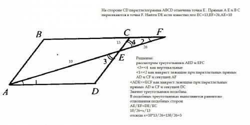 30 на стороне cd параллелограмма abcd отмечена точка e . прямые a e и b c пересекаются в точке f. на