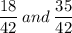 \displaystyle \frac{18}{42} \: and \: \frac{35}{42}