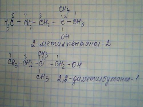 Назовите вещества ch3 | 1)ch3-ch2-ch2-c-ch3 | oh ch3 2) ch3-ch2-c-ch2-oh ch3