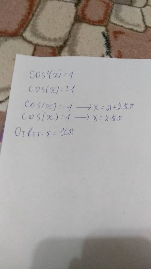 Решите это уравнение, желательно с подробным решением cos²x=1