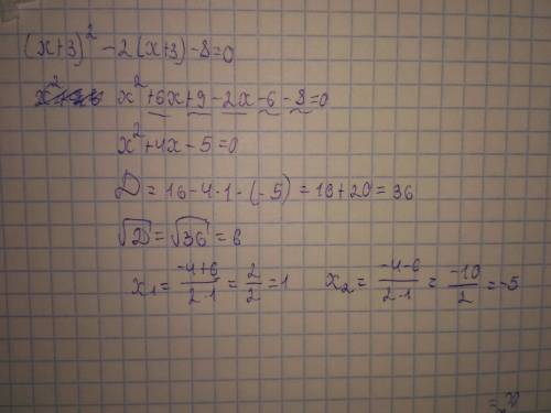 Квадратное уровнение (x+3)^2-2(x+3)-8=0