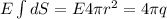 E \int dS = E4\pi r^2 = 4\pi q