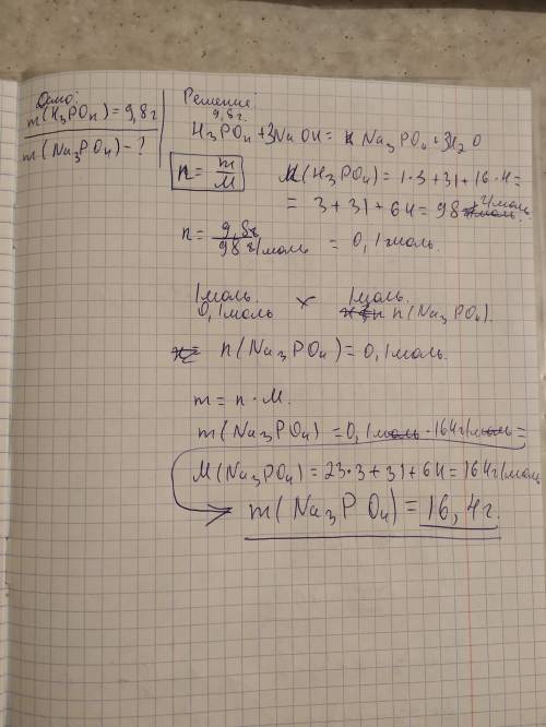 Решить (с дано, решением и уравнением): какая масса фосфата натрия образуется при взаимодействии 9,8