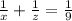 \frac{1}{x} + \frac{1}{z} = \frac{1}{9}