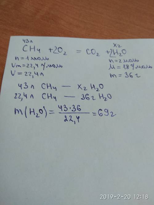 Сколько воды грамм образуется в реакции горения 43л метана